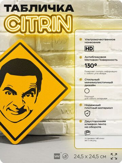 Табличка декоративная "Мистер Бин" на дверь и стену, прикольная штука в подарок, декоративный знак для комнаты, офиса, 24,5х24,5 см, пластиковая, Айдентика Технолоджи
