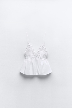 ZARA ТОП ИЗ ПОПЛИНА С БАНТОМ, БЕЛЫЙ