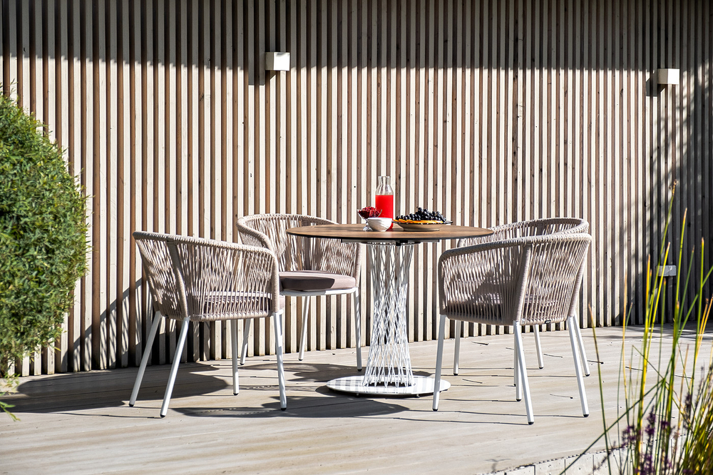 "Диего" обеденная группа на 4 персоны, круглый стол "дуб", цвет бежевый