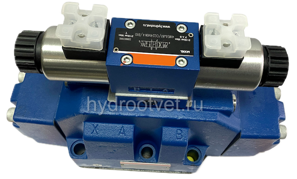 H-4WEH25E6X/6EW110N9K4 - Гидрораспределитель с электроуправлением Ду25 схема E (44), напряжение W110, каналы управления X и Y - внешние