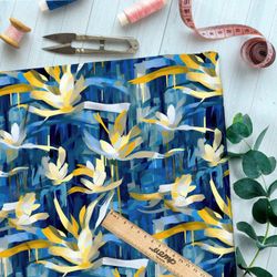 Ткань премиум сатин цветочная абстракция