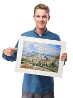 Картина авторская акварельная в паспарту 40х50 см на стену для интерьера "Аул Гуниб. Дагестан"