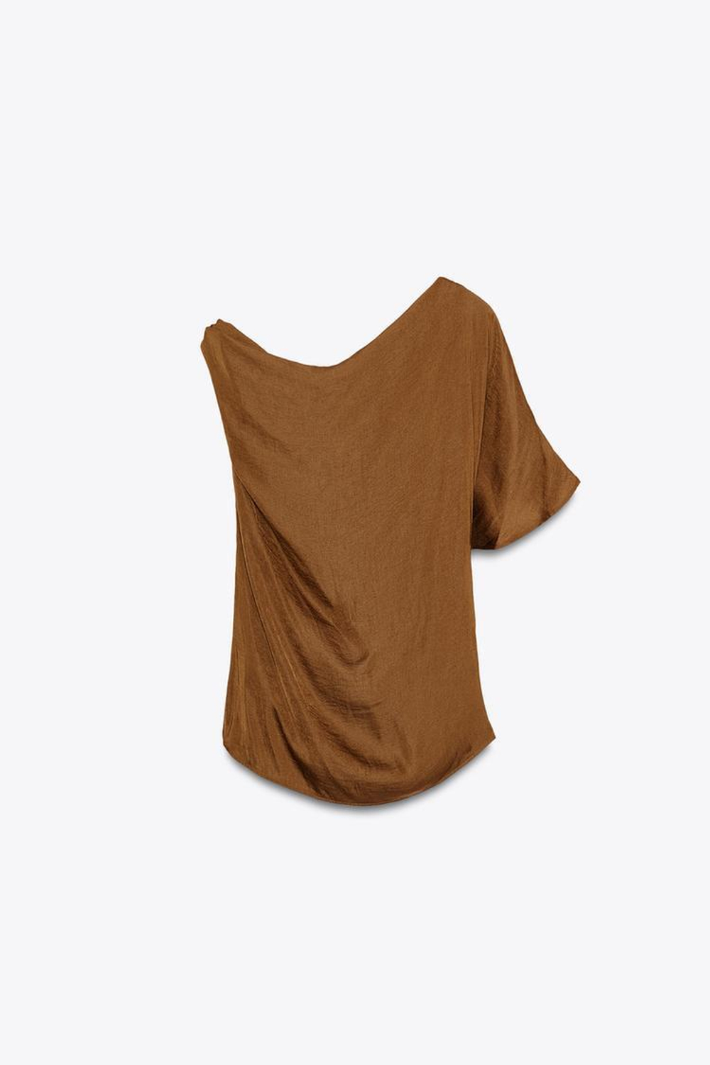 ZARA АТЛАСНЫЙ ТОП АСИММЕТРИЧНОГО КРОЯ С АППЛИКАЦИЕЙ, ТАБАЧНЫЙ