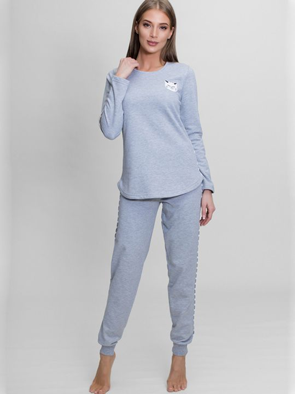 Элегантный комплект с брюками на манжетах (Размер: L) (Цвет: серый)