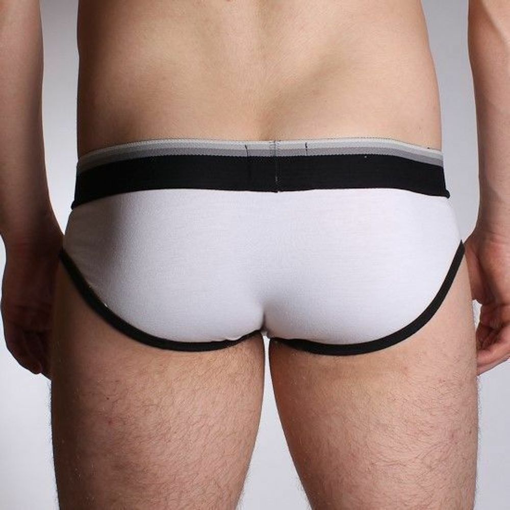Мужские трусы брифы белые с серой резинкой Aussiebum Fire Brief AB00191