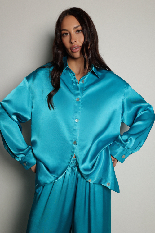 Рубашка в пижамном стиле бирюзовая