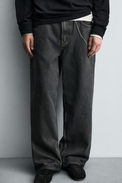 ZARA ДЖИНСЫ BAGGY FIT С ЭФФЕКТОМ ВОЩЕНИЯ, УГОЛЬНЫЙ