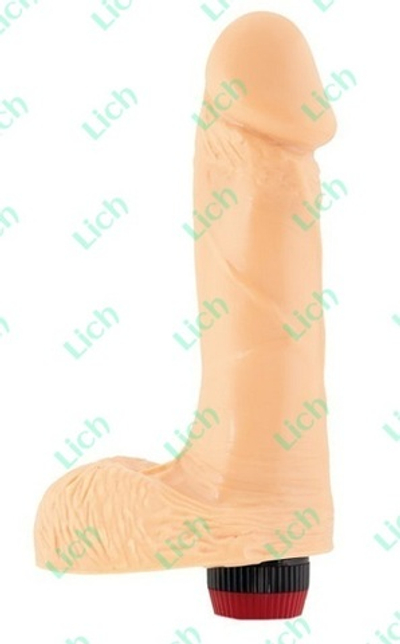Классический телесный вибратор с мошонкой