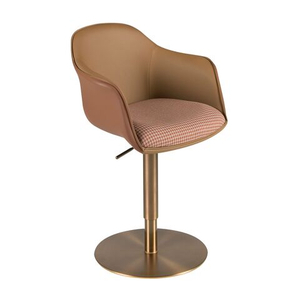 Поворотный стул из терракотово-бежевой ткани и коричневой экокожи