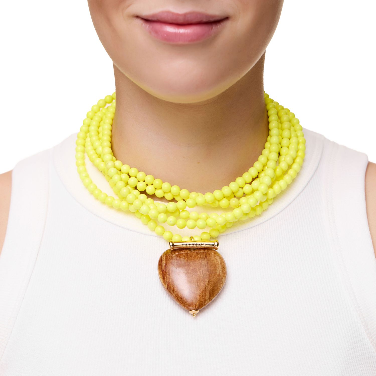 Колье Pvc Beaded Necklace With Wooden Heart Charm