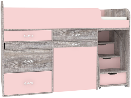 Кровать-чердак КарИВи Малыш 6 Бетон Розовый