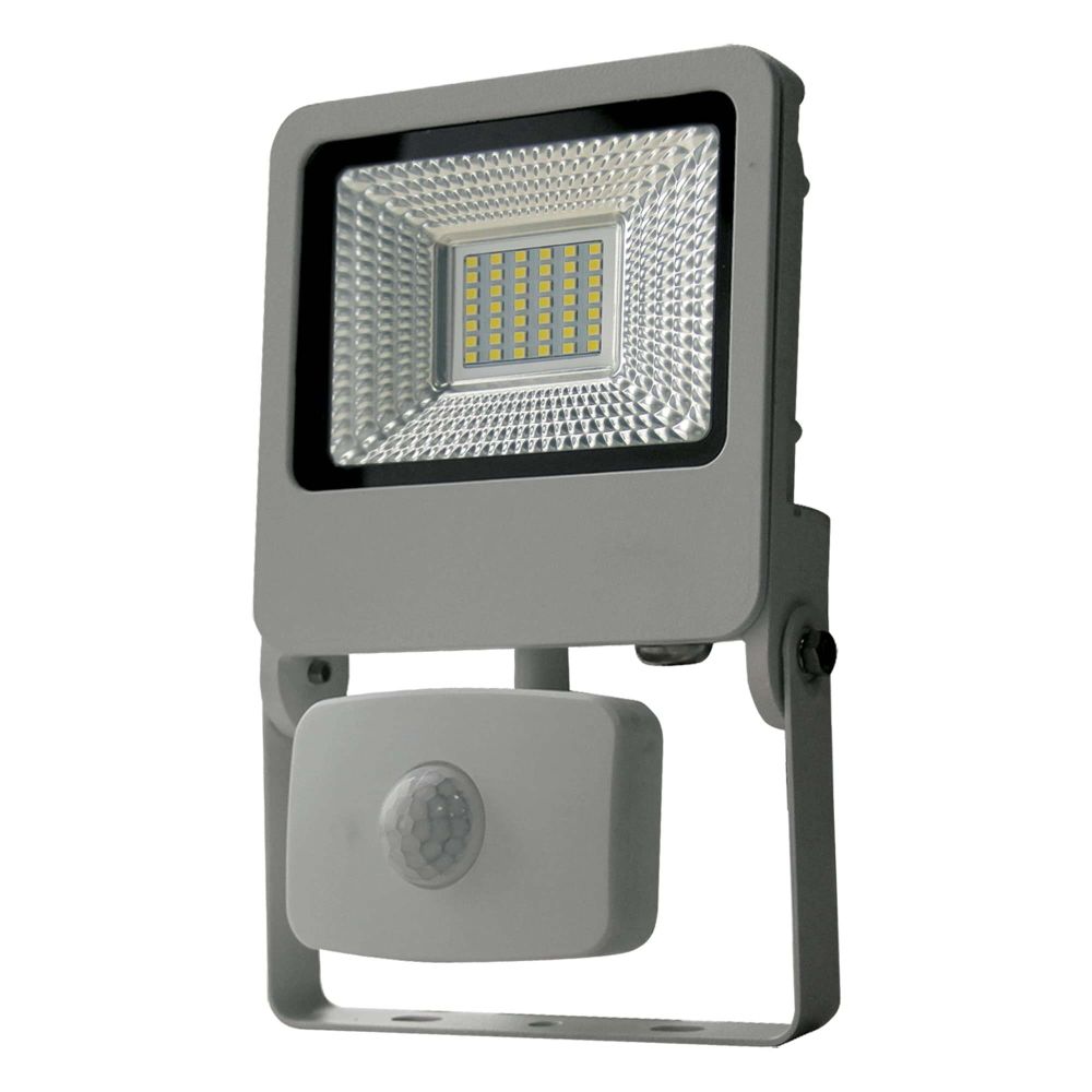 ULF-F37-30W/NW SENSOR IP54 195-240В SILVER Прожектор светодиодный с датчиком движения и освещенности. Белый свет (4000K). Корпус серебристый. TM Uniel