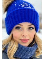 шапка ангора с меховым помпоном зимняя пушистая стильная