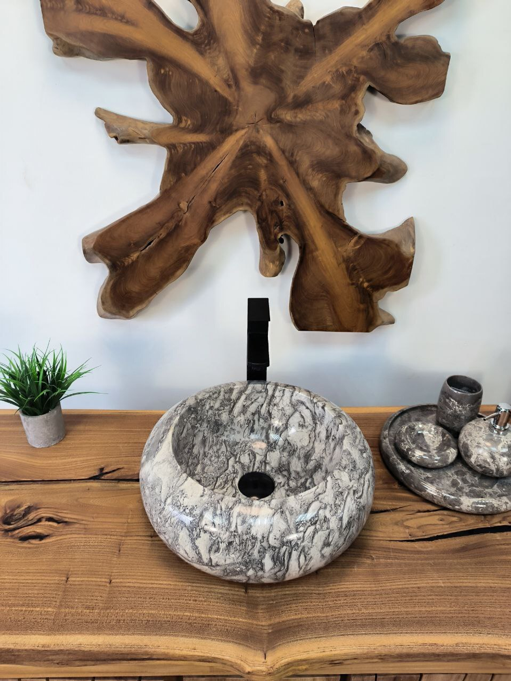 Раковина из мрамора Donut Doreng Grey DM-65869 40х40х15 из натурального камня