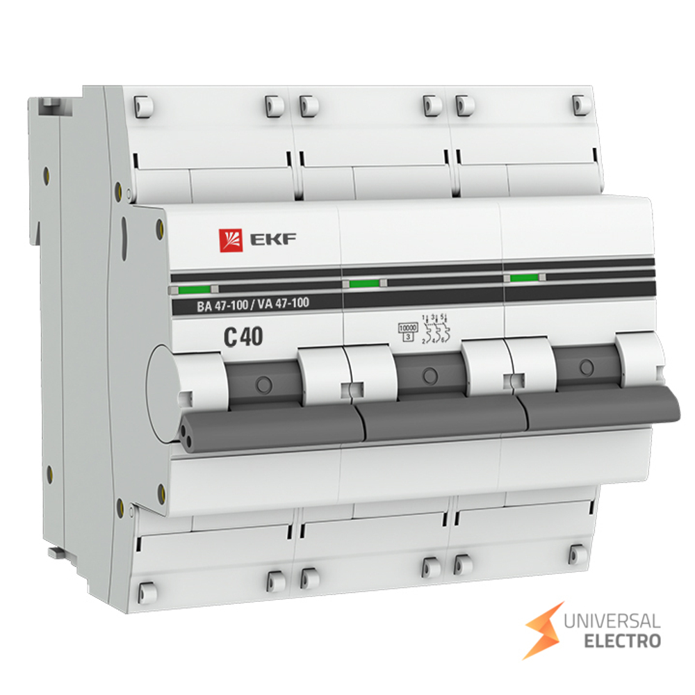 Автоматический выключатель 3P 40А (C) 10kA ВА 47-100 EKF PROxima