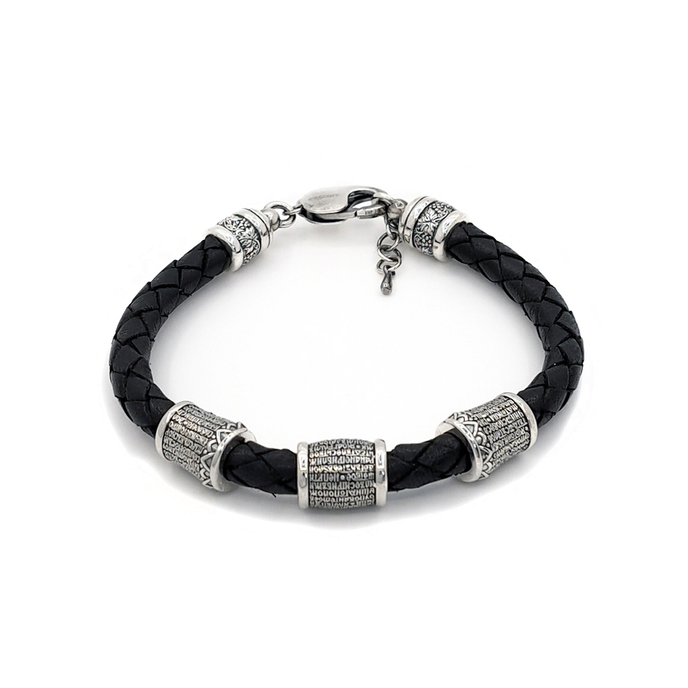 Браслет из кожи и серебра Б235-105052