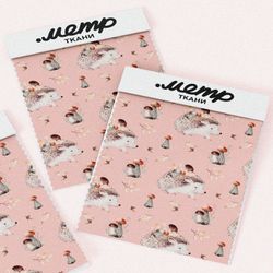 Ткань габардин милый ёжик с грибами