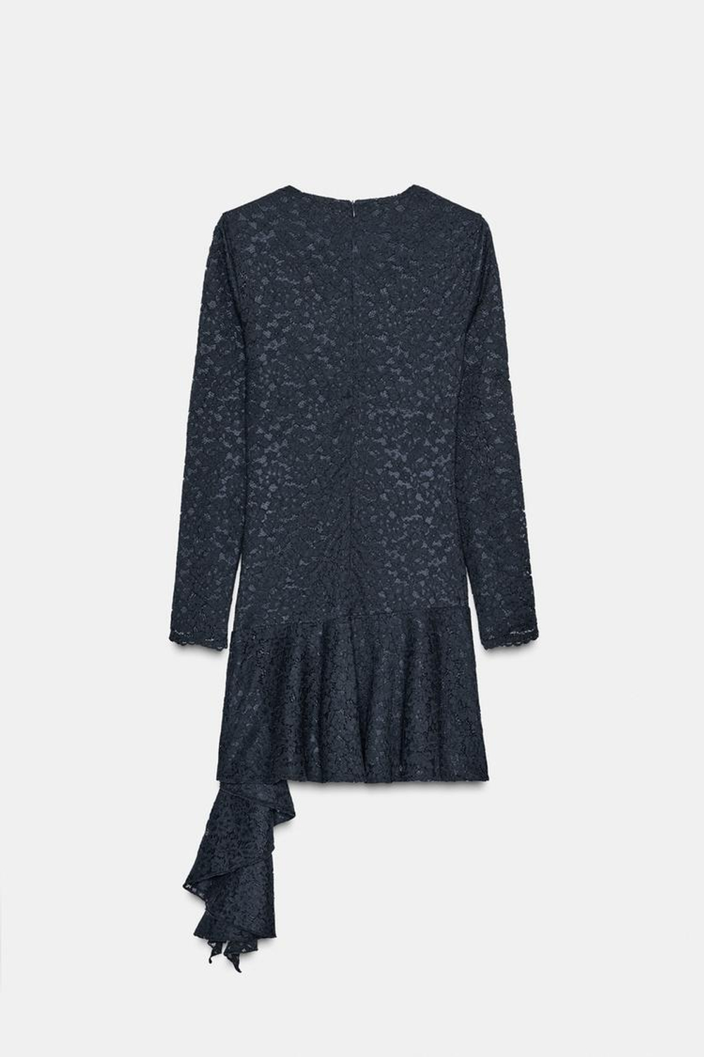 ZARA КРУЖЕВНОЕ ПЛАТЬЕ МИДИ С ВОЛАНАМИ, МОРСКОЙ СИНИЙ