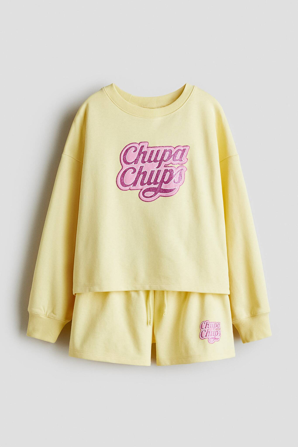 H&M Комплект из толстовки и шорт с принтом, желтый