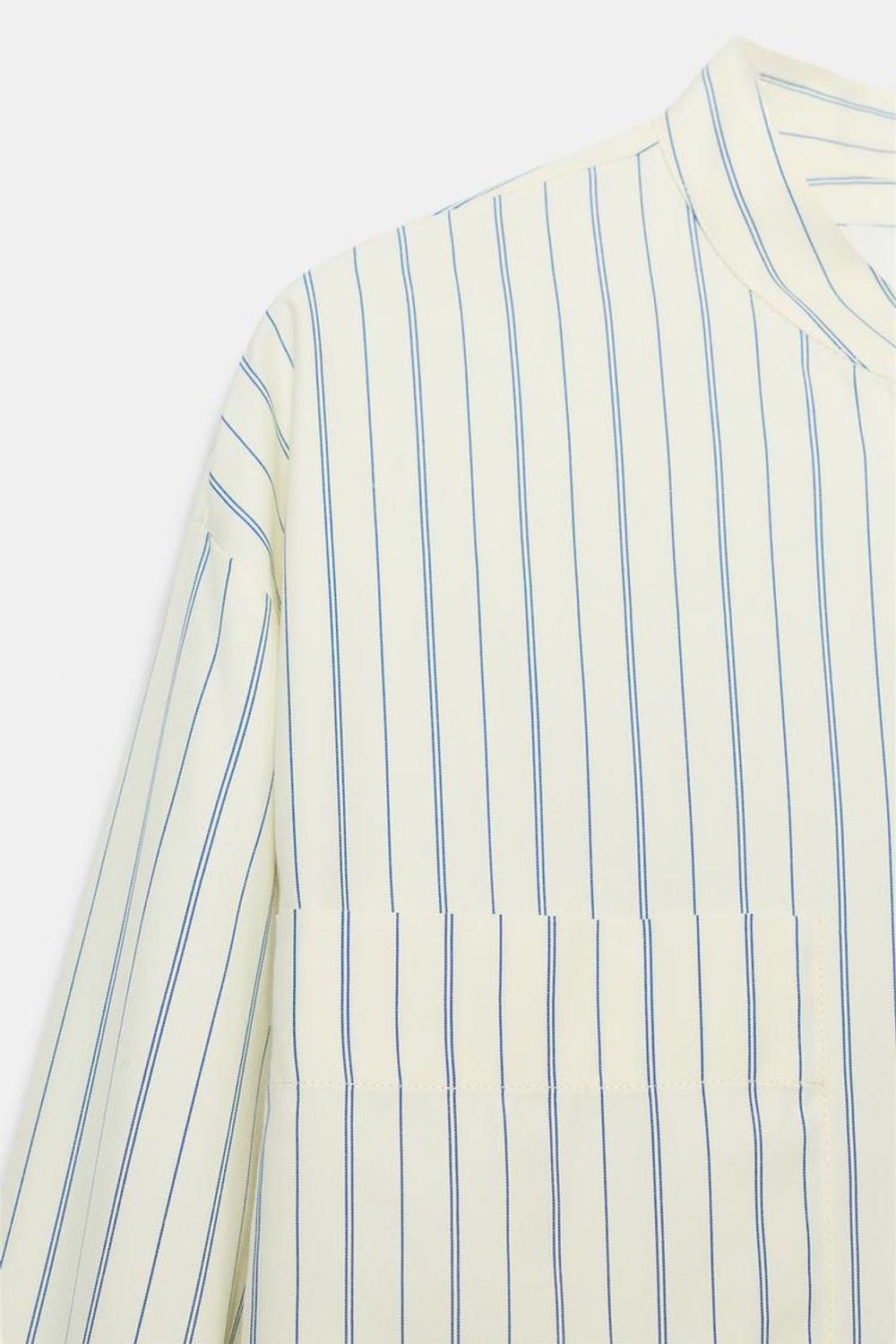 ZARA РУБАШКА В ПОЛОСКУ С ВОРОТНИКОМ-СТОЙКОЙ — ZW COLLECTION, СИНИЙ/БЕЛЫЙ