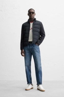 ZARA ОДНОТОННАЯ СТЕГАНАЯ КУРТКА, МОРСКОЙ СИНИЙ