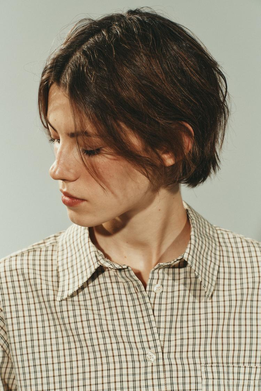 ZARA РУБАШКА REGULAR FIT В КЛЕТКУ, ЭКРЮ/КОРИЧНЕВЫЙ