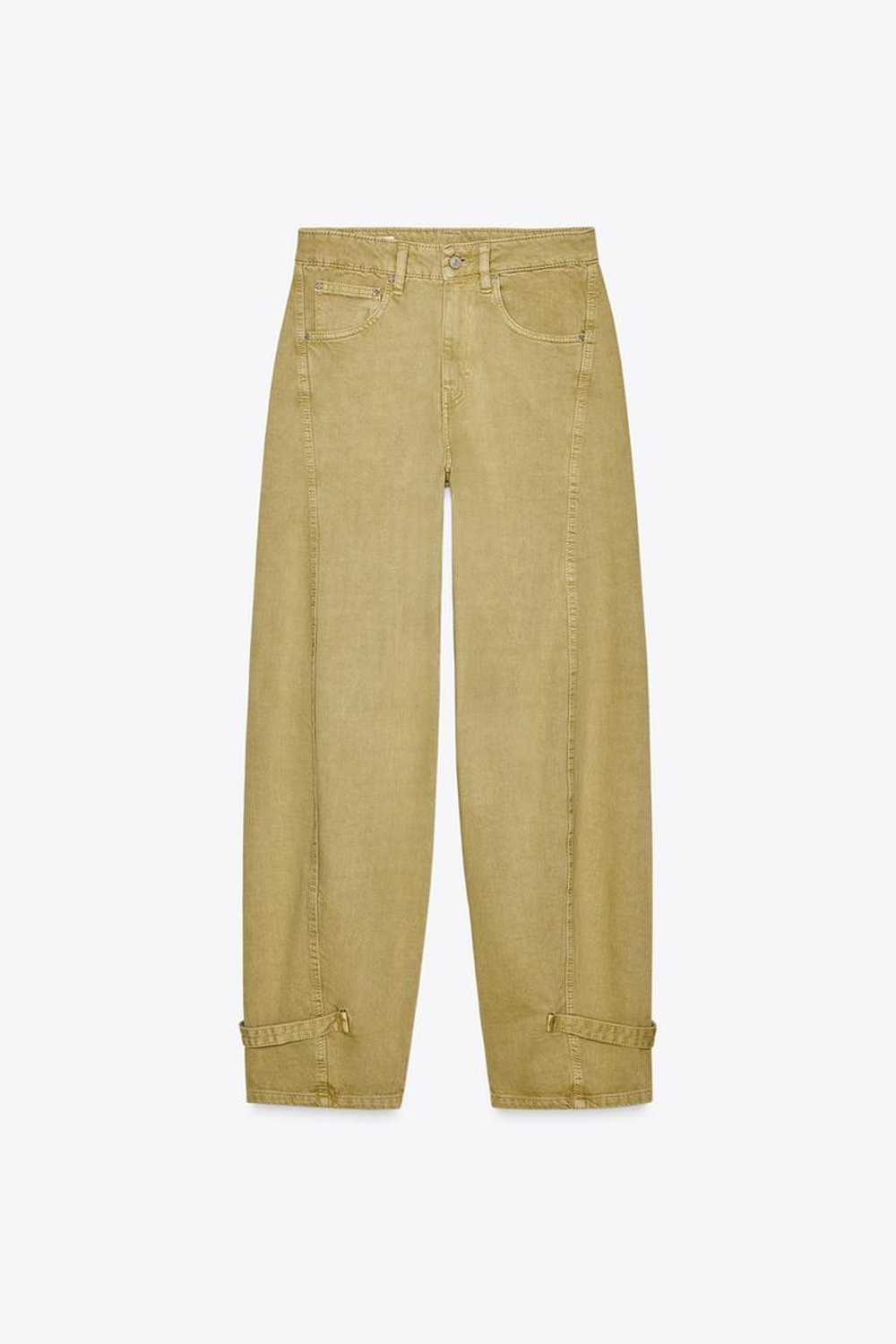 ZARA ДЖИНСЫ ОБЪЕМНОГО КРОЯ С ХЛЯСТИКАМИ, СВЕТЛО-ОЛИВКОВЫЙ