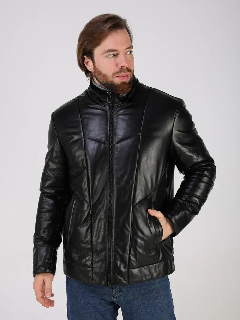 Куртка зимняя кожаная с капюшоном пуховик