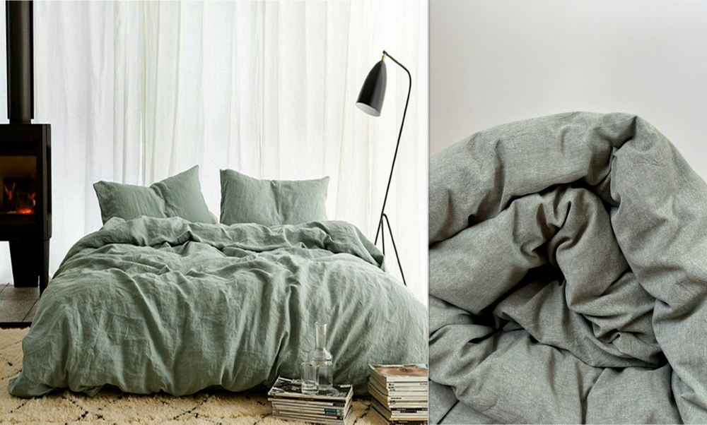 КПБ 2 сп с простыней на рез. 180х200 ВАРЕНЫЙ ХЛОПОК "Серо-зеленый меланж"