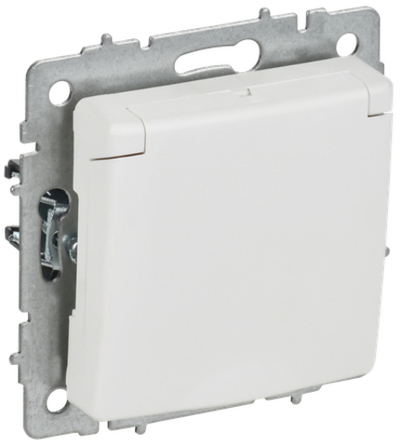 BRITE Розетка 1-местная с заземлением с защитными шторками и крышкой 16А IP20 РСбш10-3-БрАБ арктический белый IEK