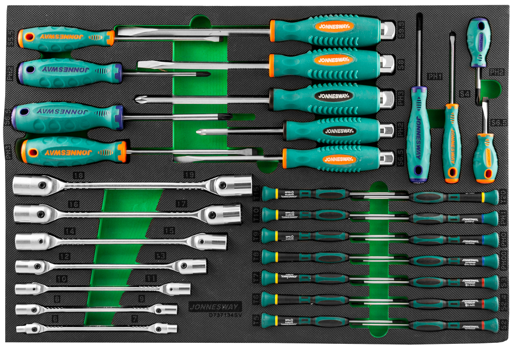 D737134SV Набор стержневых отверток и ключей гаечных карданных в EVA ложементе 560х400 мм, 34 предмета