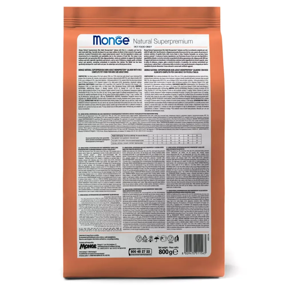 Сухой корм Monge Dog Speciality Line Monoprotein Mini для взрослых собак мелких пород, из лосося с рисом
