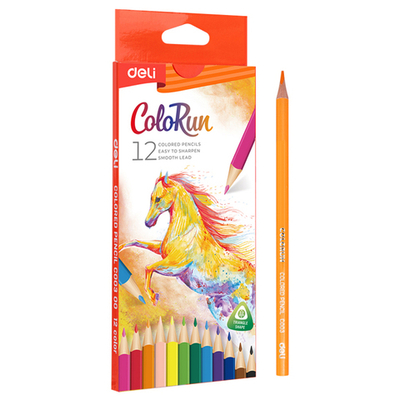 Карандаши цветные Deli "ColoRun", 12 цветов, дерево, картон