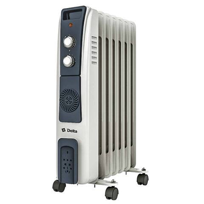 Обогреватель масляный D12F-7 "DELTA", 1500 Вт, 7 секций, с вентилятором, светло-серый