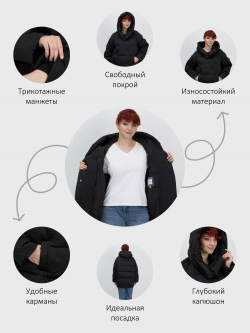 Куртка зимняя женская с капюшоном модная черного цвета 7651Ch