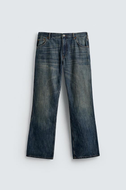 ZARA ДЖИНСЫ FLARE FIT С ЗАНИЖЕННОЙ ТАЛИЕЙ, ЗЕЛЕНОВАТО-СИНИЙ