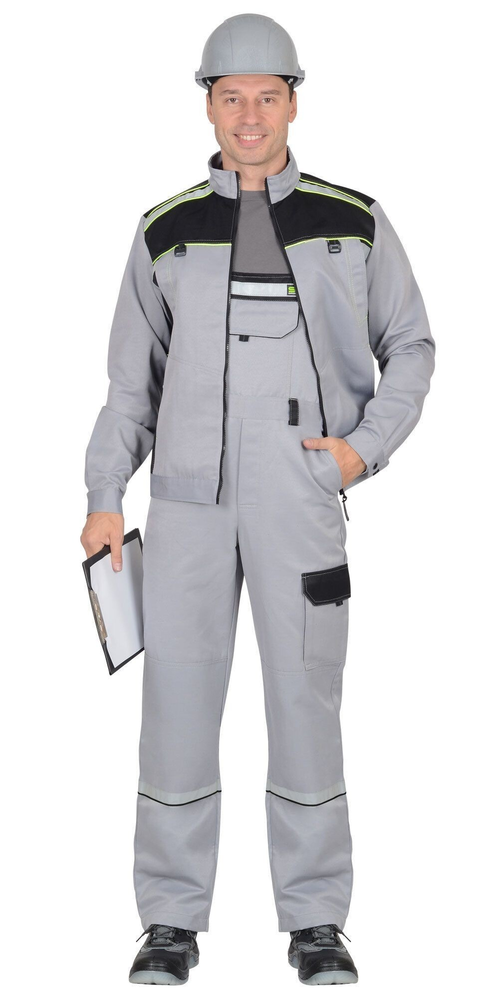 Костюм Nerss-ПРАКТИК куртка, п/к св. серый с черным