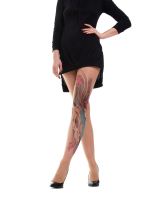 Женские колготки с эффектом цветного тату на левой ножке (Размер: S-M-L) (Цвет: бежевый)