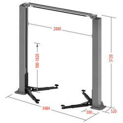 Подъемник электрогидравлический 4т 110-1900мм 2-х стоечный 380В верх.синхрон. (руч. спуск) GTE