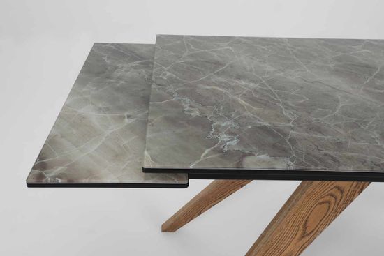 Стол Орландо (дуб/нога светлый дуб с черной патиной/столешница стекло Карелия)