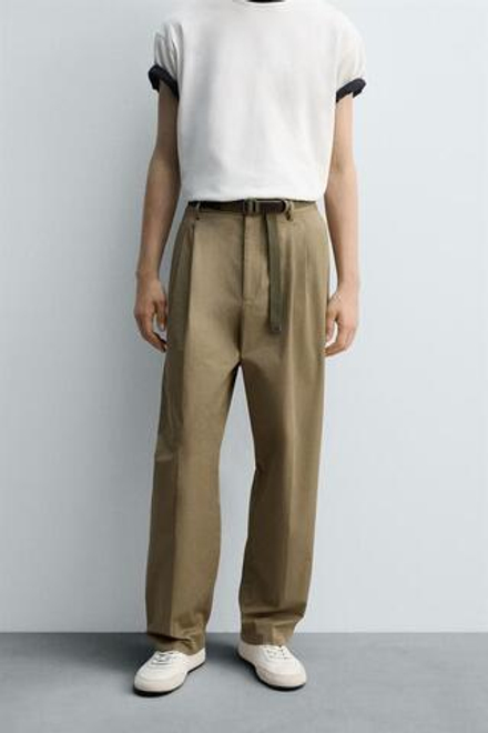 ZARA БРЮКИ RELAXED FIT СО СКЛАДКАМИ - LIMITED EDITION, БЕЖЕВЫЙ
