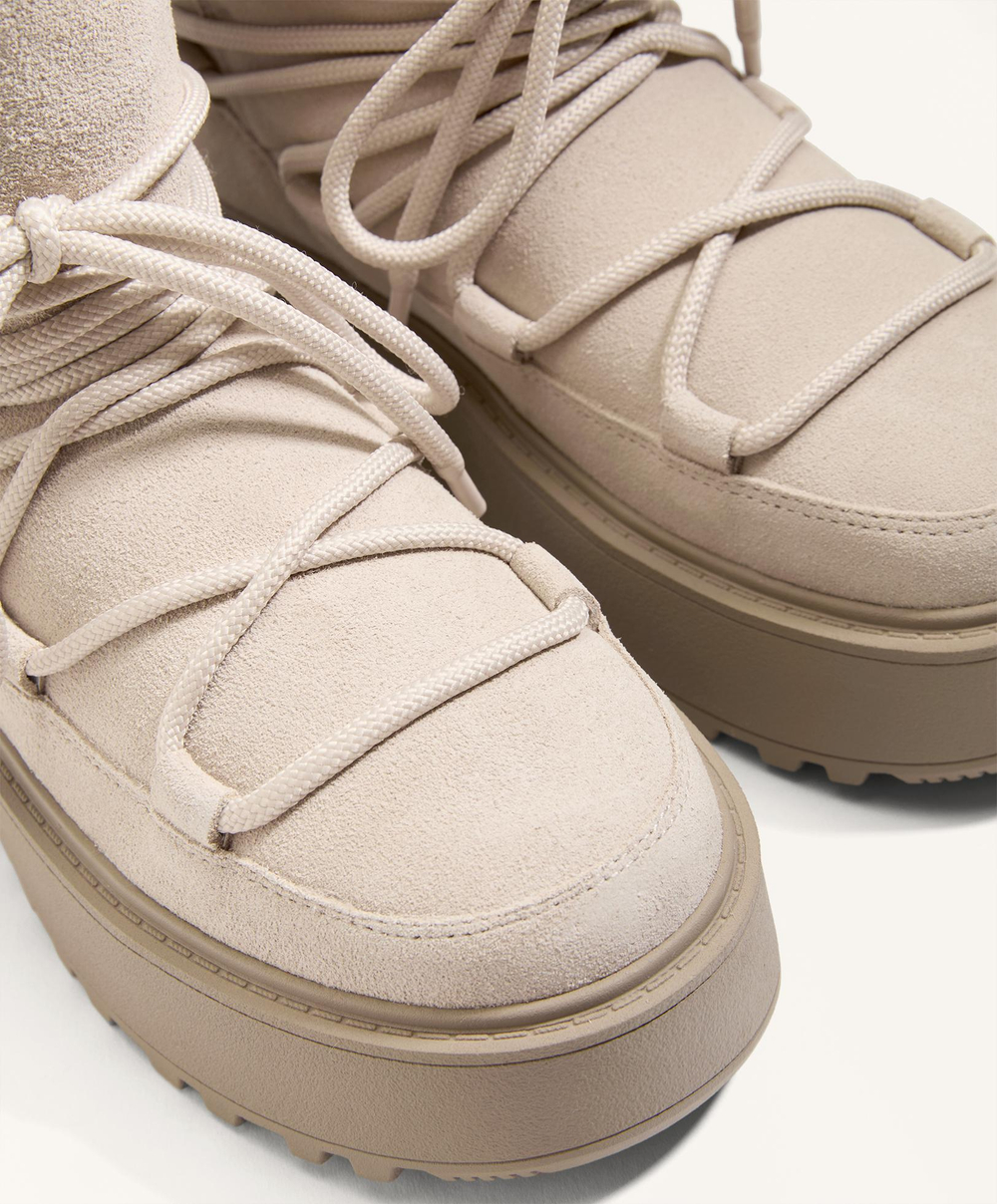 OYSHO Ботинки на платформе из натуральной кожи, бежевый