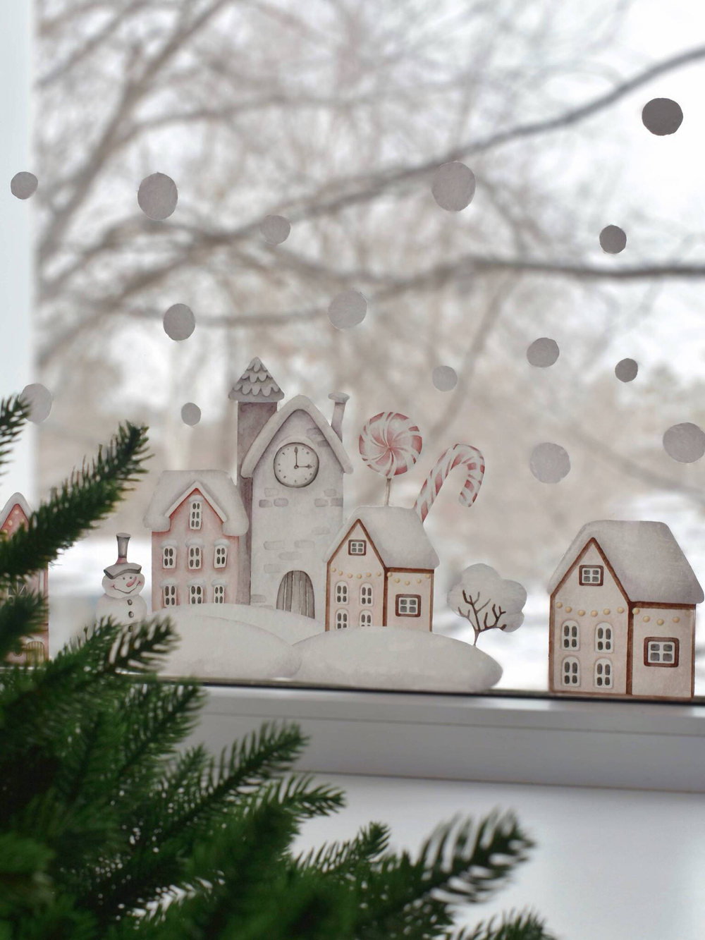 Наклейки для окон, мебели и стен РОЖДЕСТВЕНСКИЕ ДОМИКИ