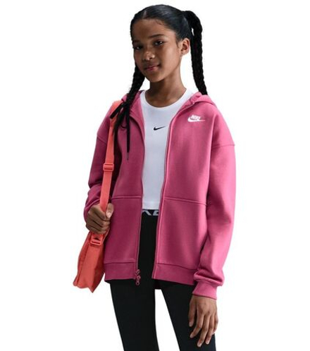 Детская теннисная куртка Nike Kids Sportswear Club Fleece Oversized Full Zip - sweet beet/white