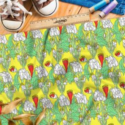 Ткань премиум интерлок растительный орнамент