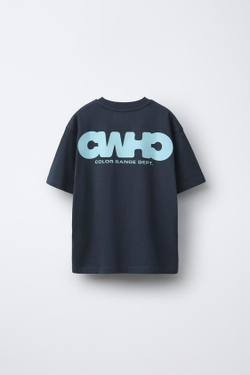 ZARA ФУТБОЛКА С ПРИНТОМ «ЛОГОТИП», ТЕМНЫЙ АНТРАЦИТ