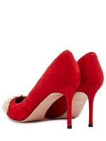 Женские замшевые туфли красные с жемчугом