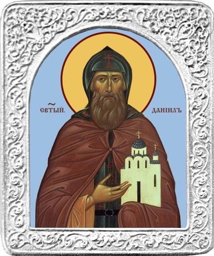 Святой Даниил. Маленькая икона в серебряной раме 4,5 х 5,5 см.