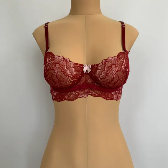 Кружево эластичное бордо/цветы 21 см