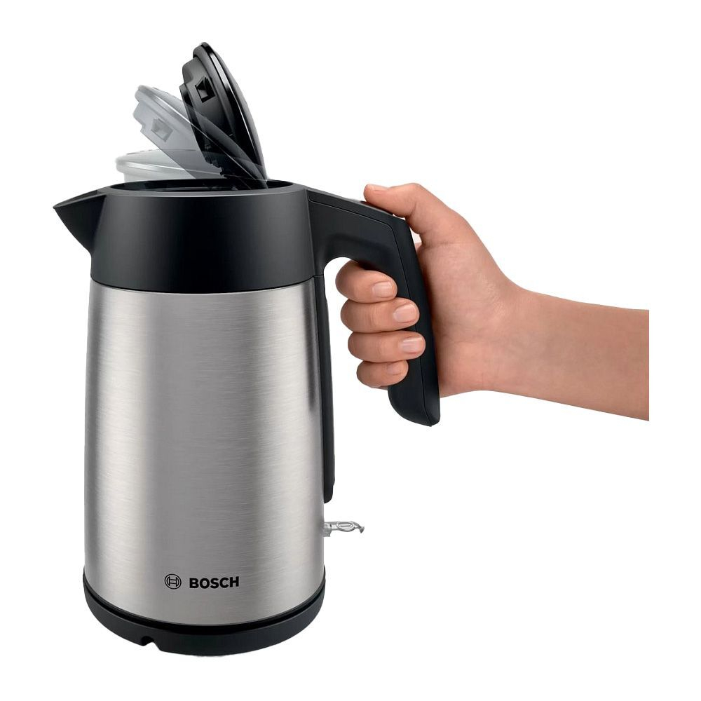 Чайник электрический BOSCH TWK7L460, 2400 Вт, 1.7 л, металл, фильтр от накипи, автоотключение, стальной/черный
